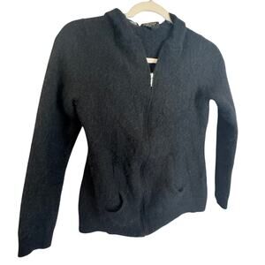 Cashmere Charter Club 100% Luxury Black Hooded Full Zip Sweater Sz Lrg (Shrunk)